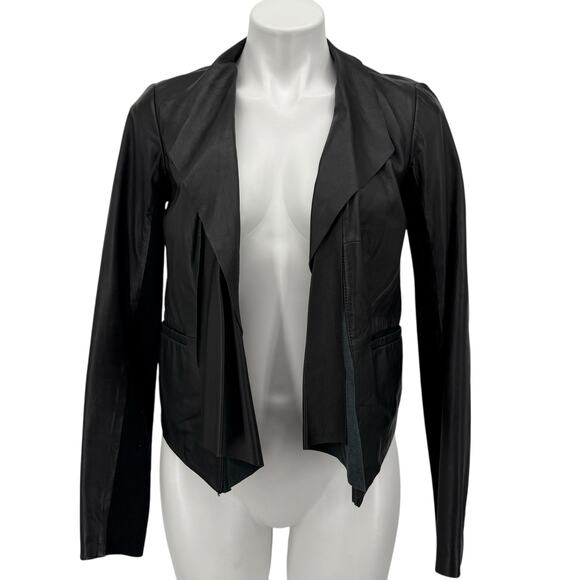 Trouve Lightweight Leather Moto Jacket Womens Small Black Open Front Drape Chic - Picture 1 of 10